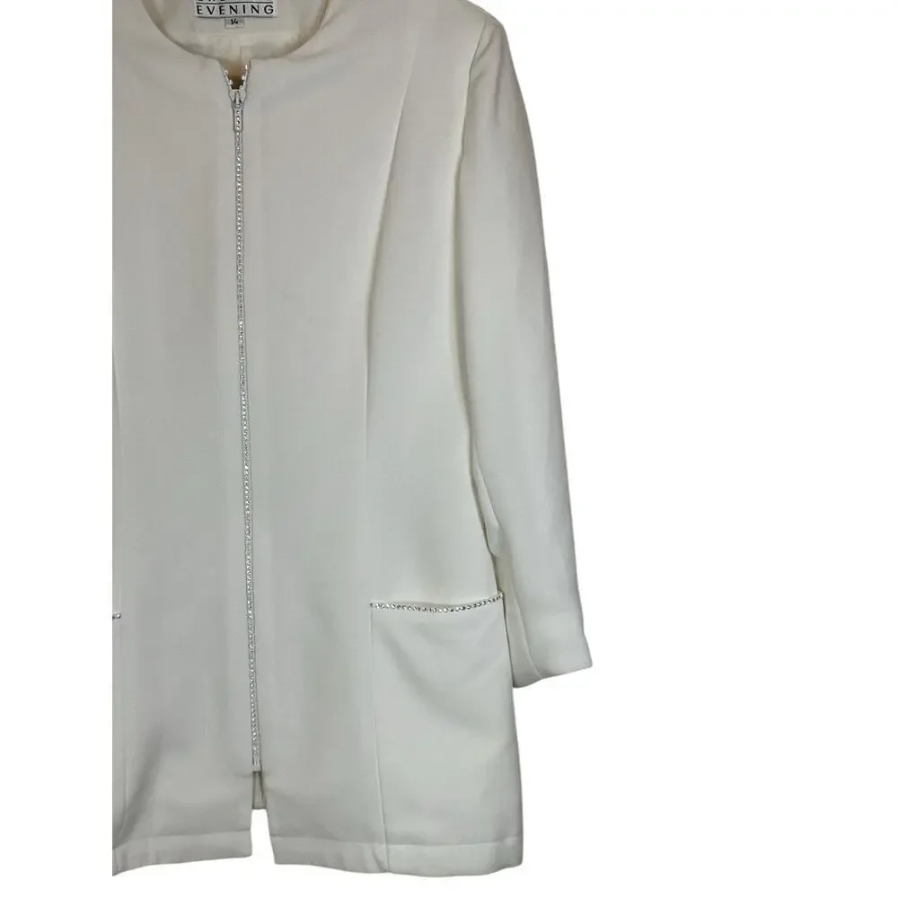 Chetta B Women's Full Zip Front Embellished Party Fancy Top Suit Size 14 Cream